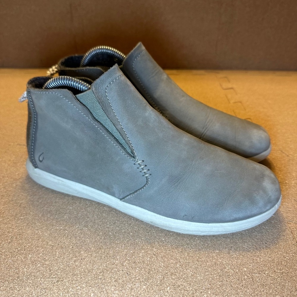Olukai Hawai'iloa Manu Hope Gray Leather‎ Ankle Boots Womens 8.5 20397-TZ3D